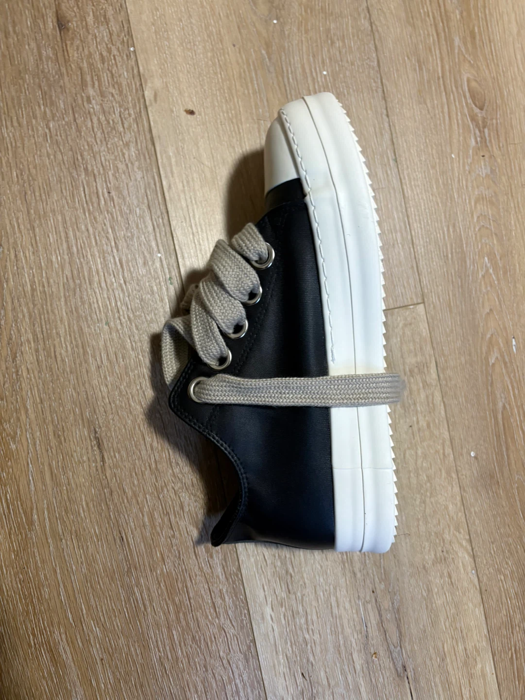 Black Leather Sneakers with White Toe Cap - photo 4