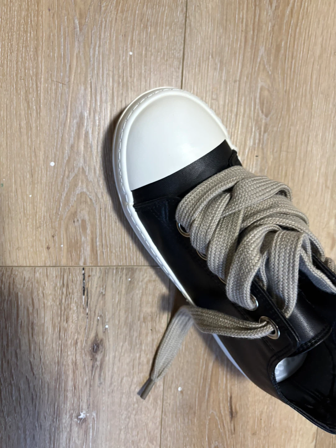 Black Leather Sneakers with White Toe Cap - photo 3