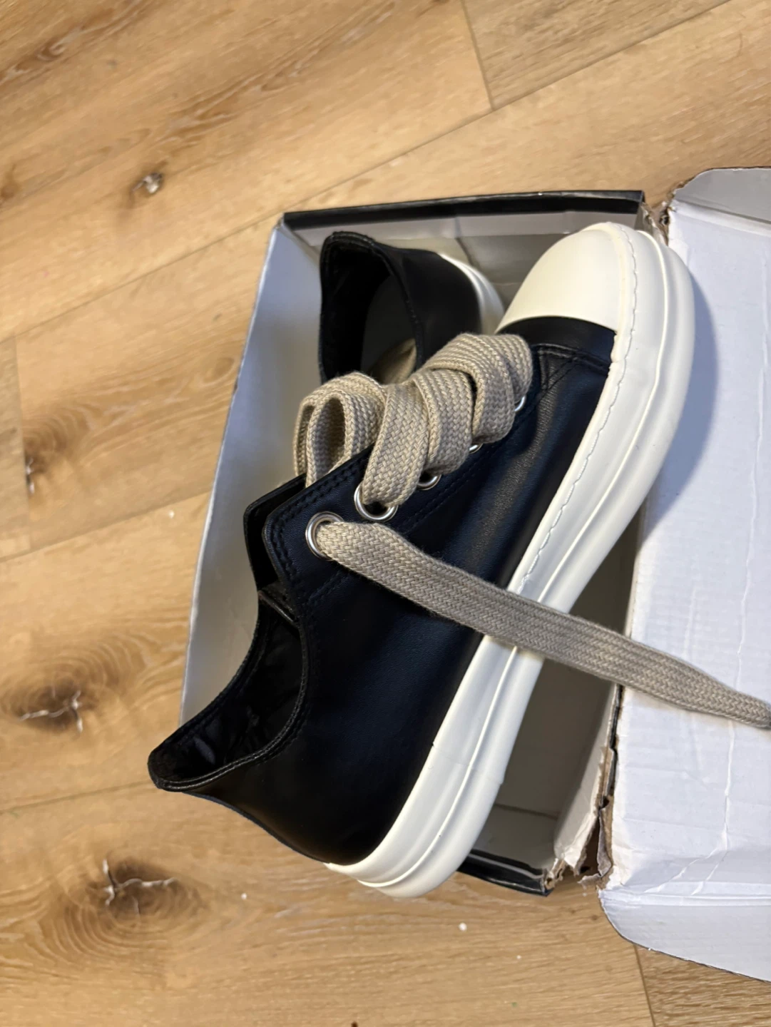 Black Leather Sneakers with White Toe Cap - photo 2