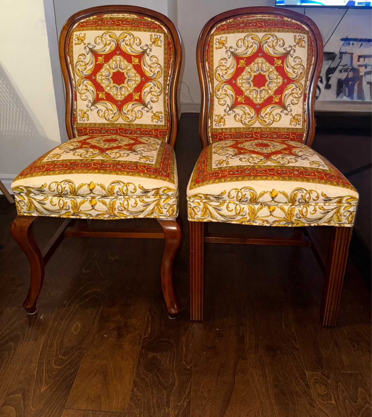 Two piece vintage, solid wood chairs