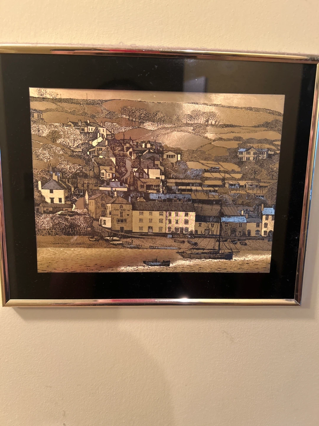 Framed Artwork - Coastal Village Scene