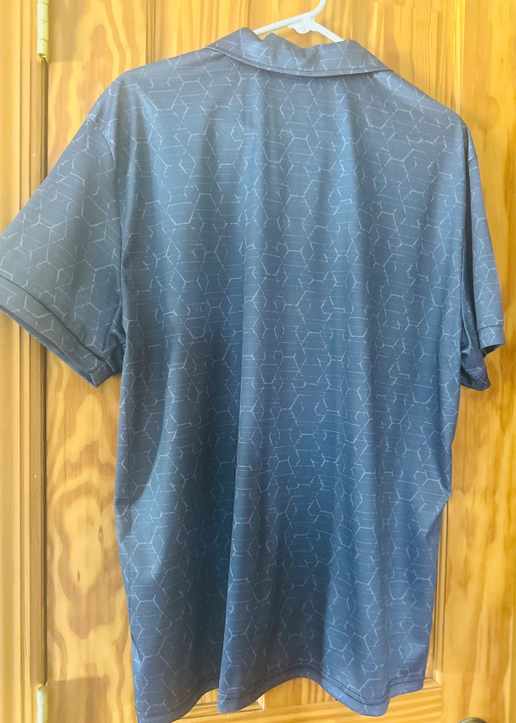 Men's Short Sleeve Polo Shirt - Blue Hexagon Pattern - Size XXL - photo 2