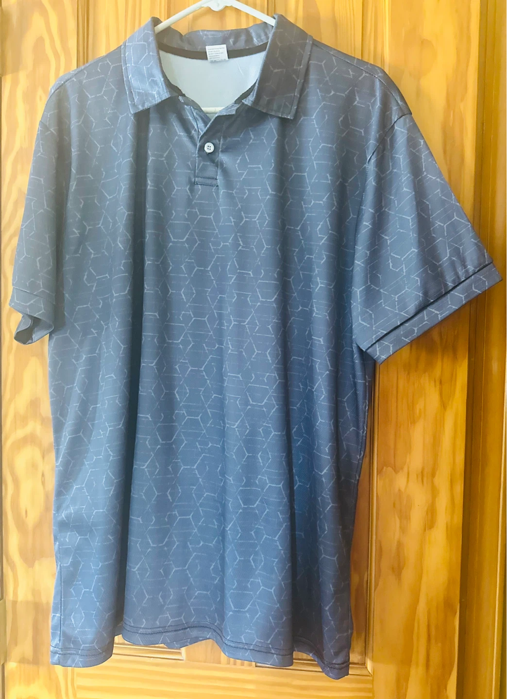 Men's Short Sleeve Polo Shirt - Blue Hexagon Pattern - Size XXL
