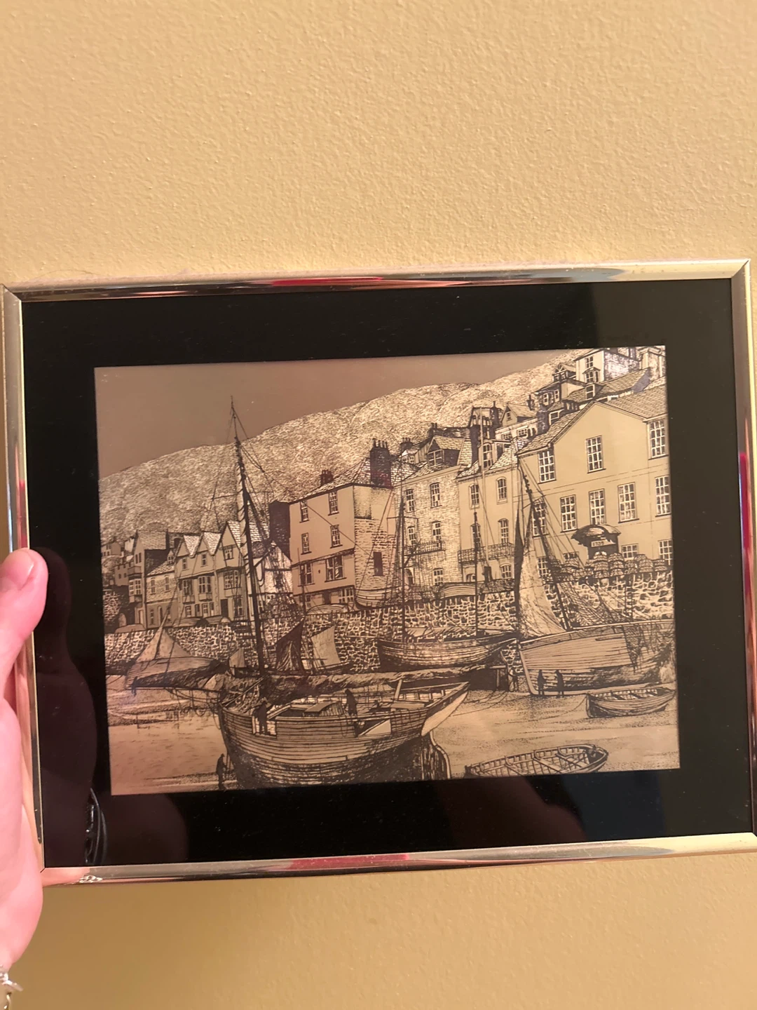 Framed Etching of Harbour Scene