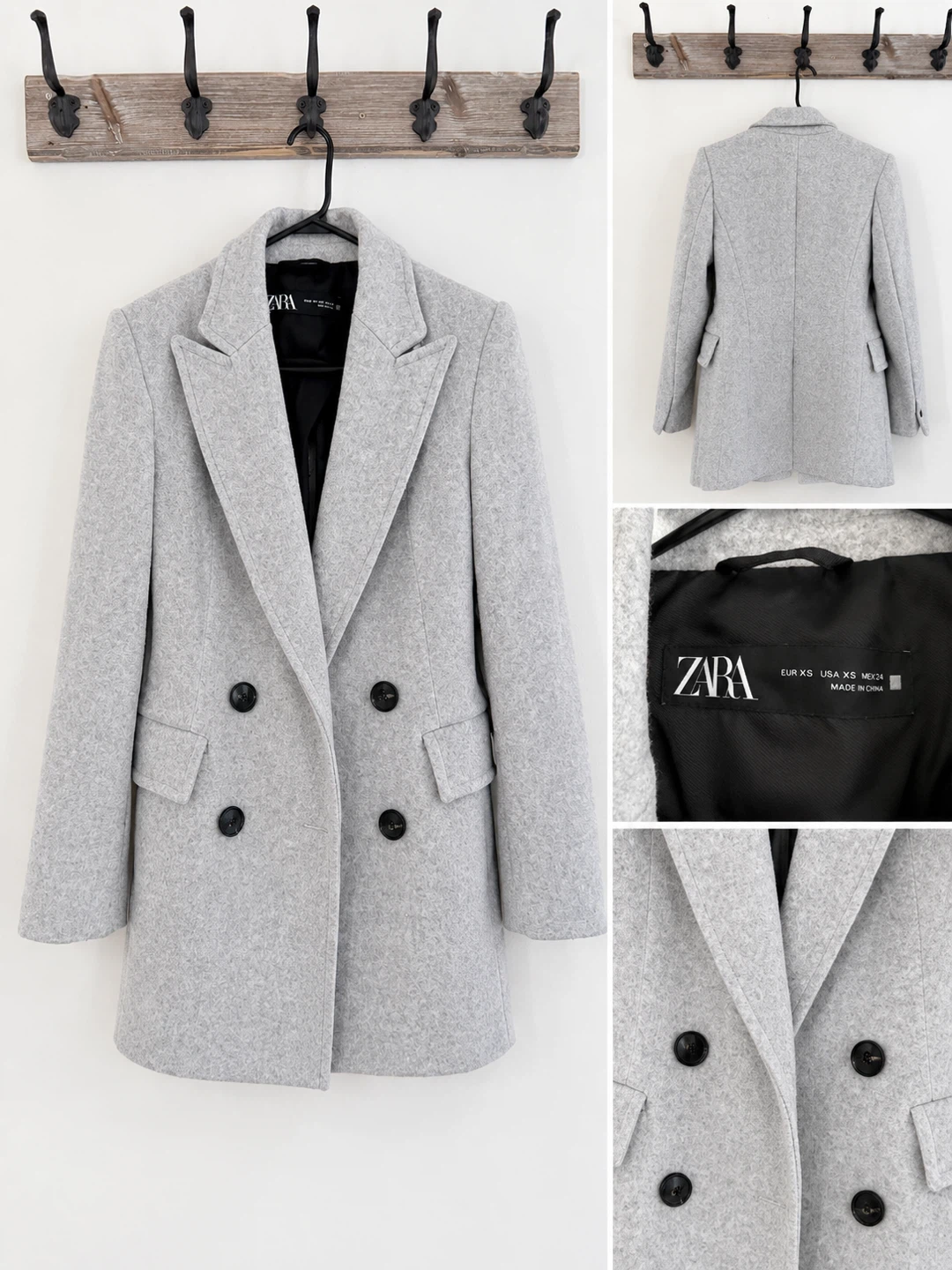 ZARA Grey Double-Breasted Blazer Coat