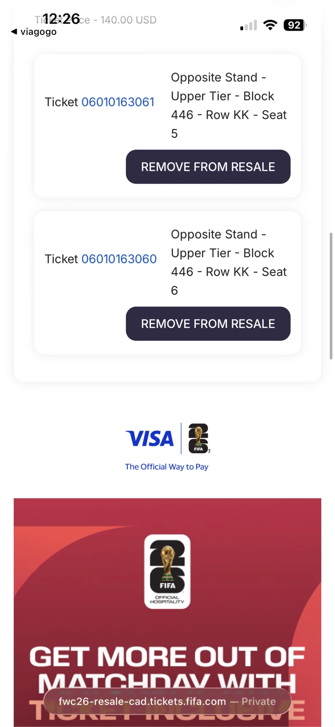 FIFA Official Hospitality Ticket