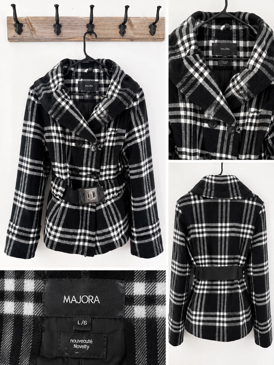 MAJORA Plaid Double-Breasted Belted Jacket