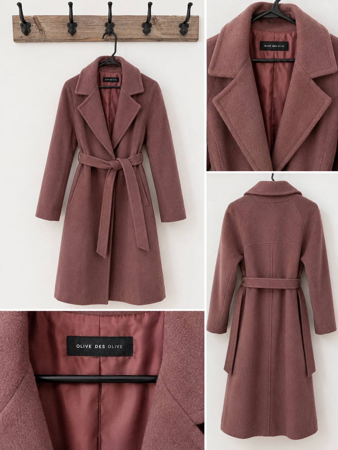 Olive Des Olive Belted Wool Blend Coat - Mauve