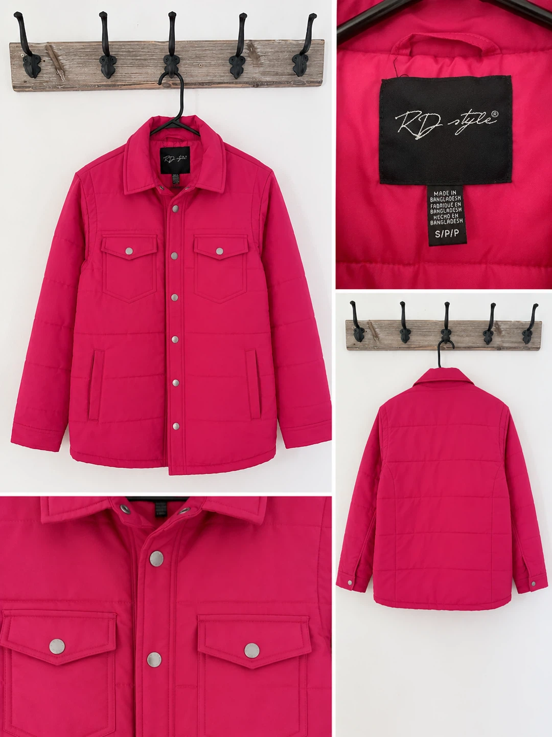 RD Style Pink Quilted Button-Up Jacket S/P/P