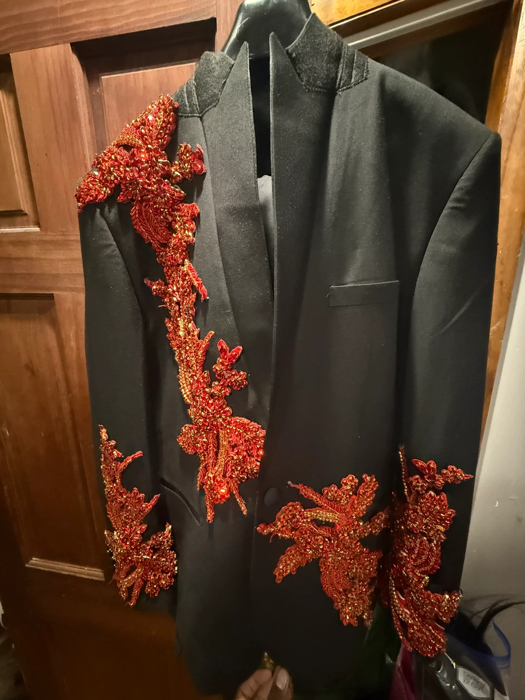 Black Blazer with Red Embellishments