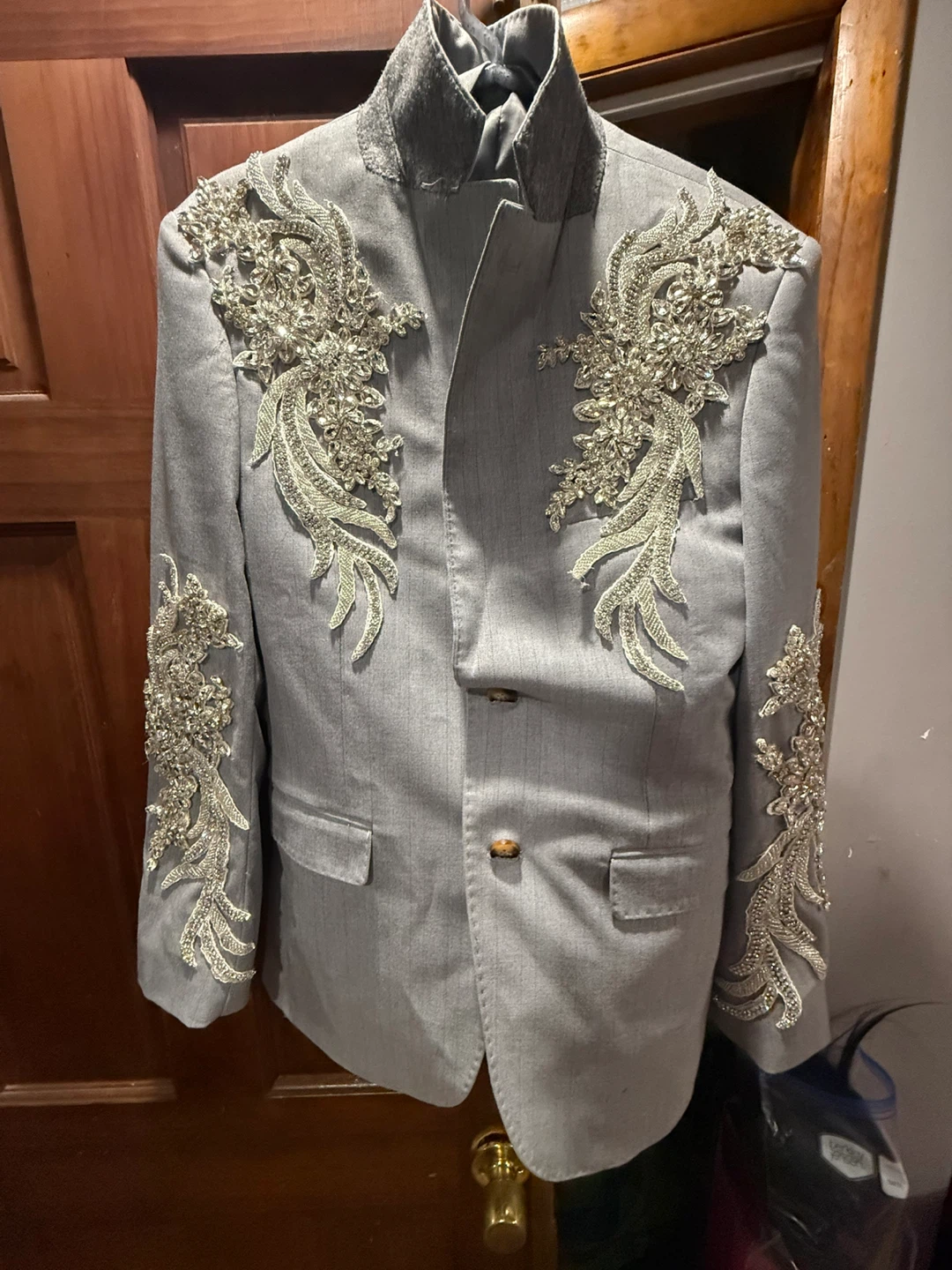 Grey Embroidered Formal Jacket