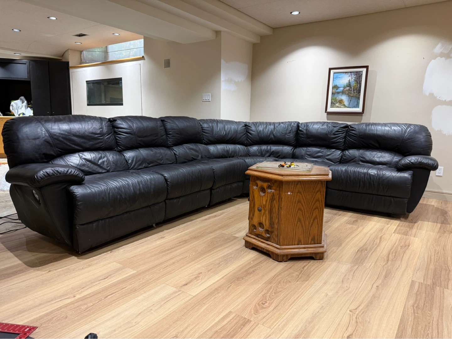 Black Leather Sectional Recliner Sofa - photo 4