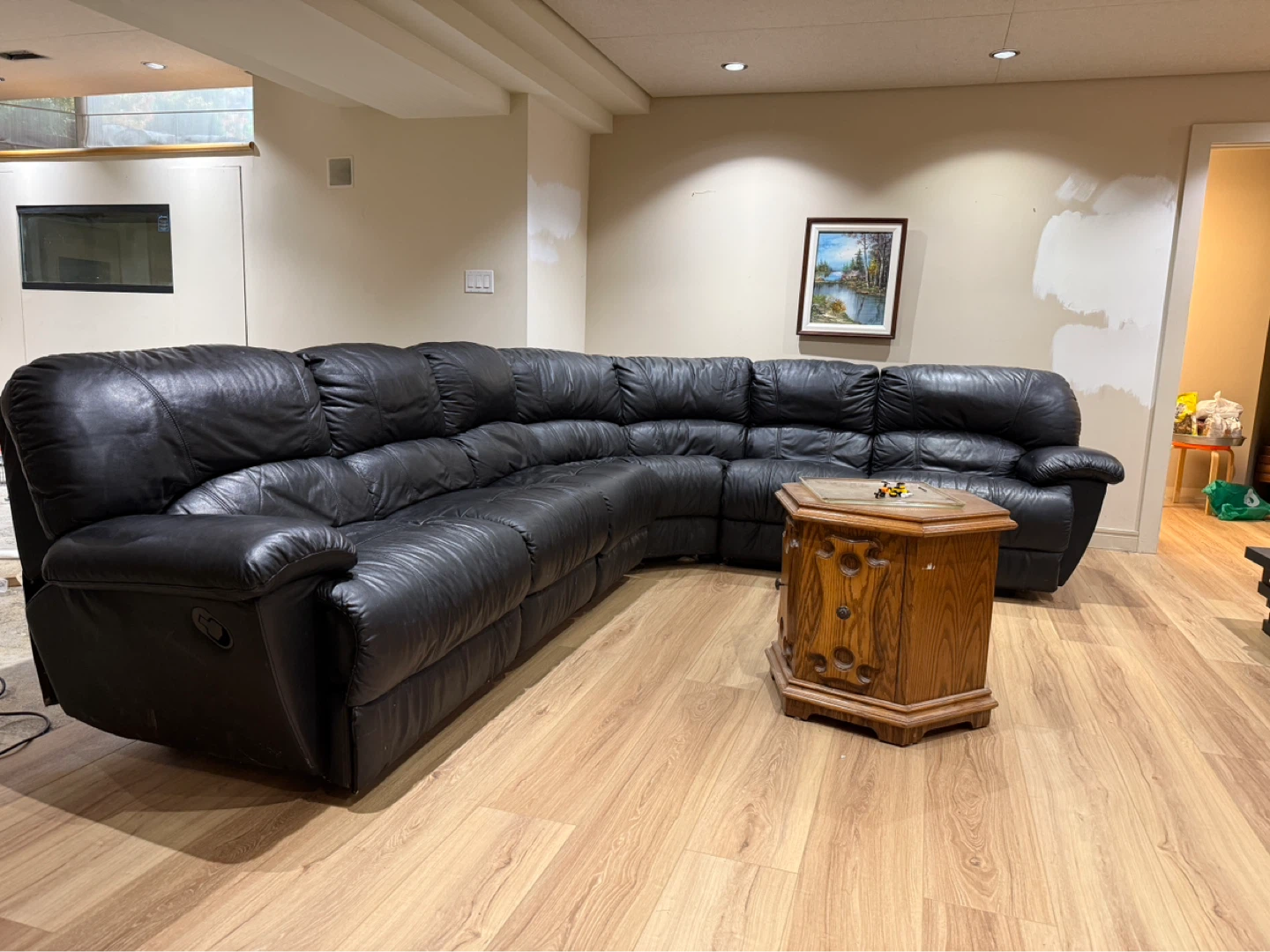 Black Leather Sectional Recliner Sofa - photo 3