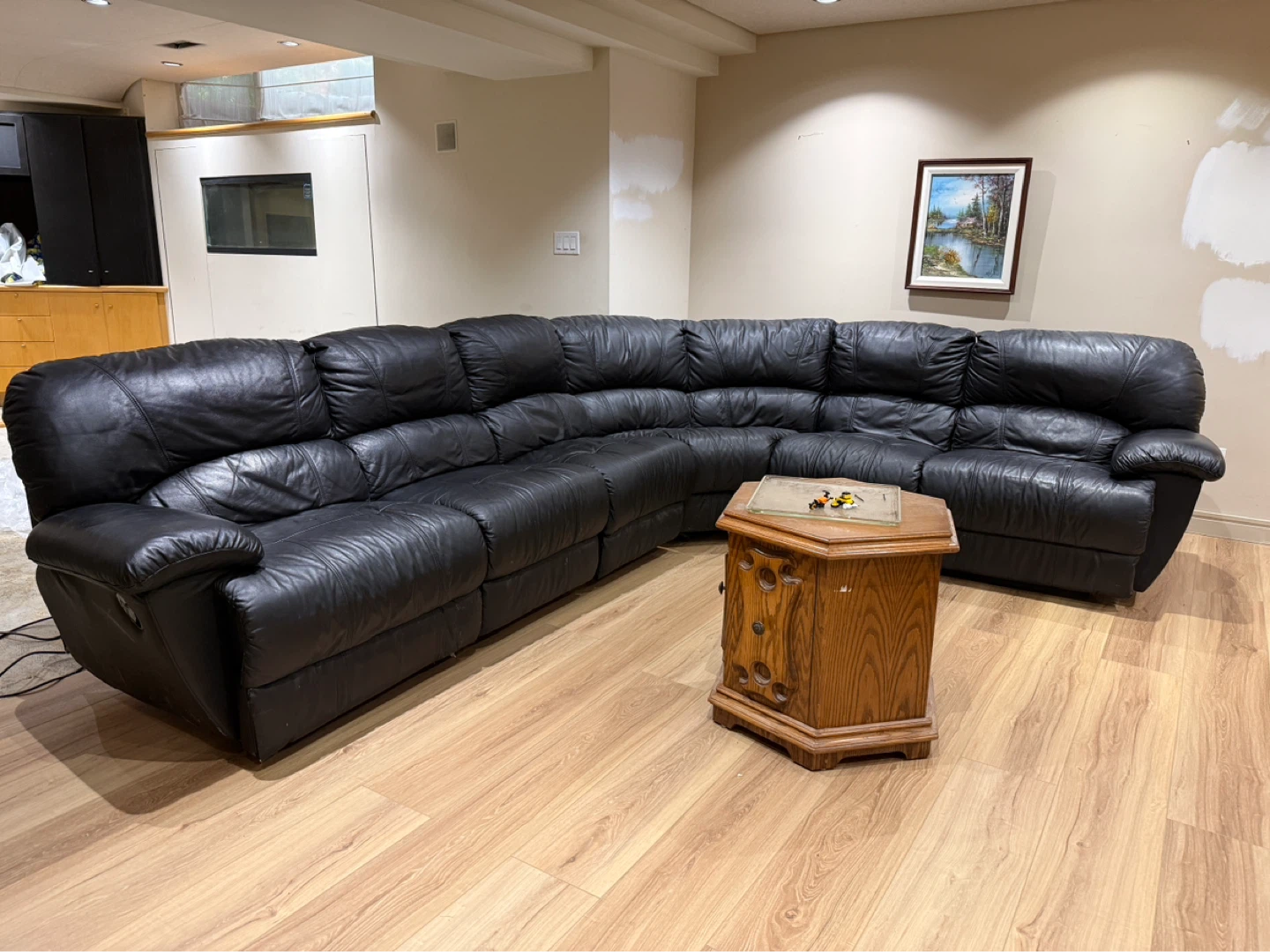 Black Leather Sectional Recliner Sofa - photo 5