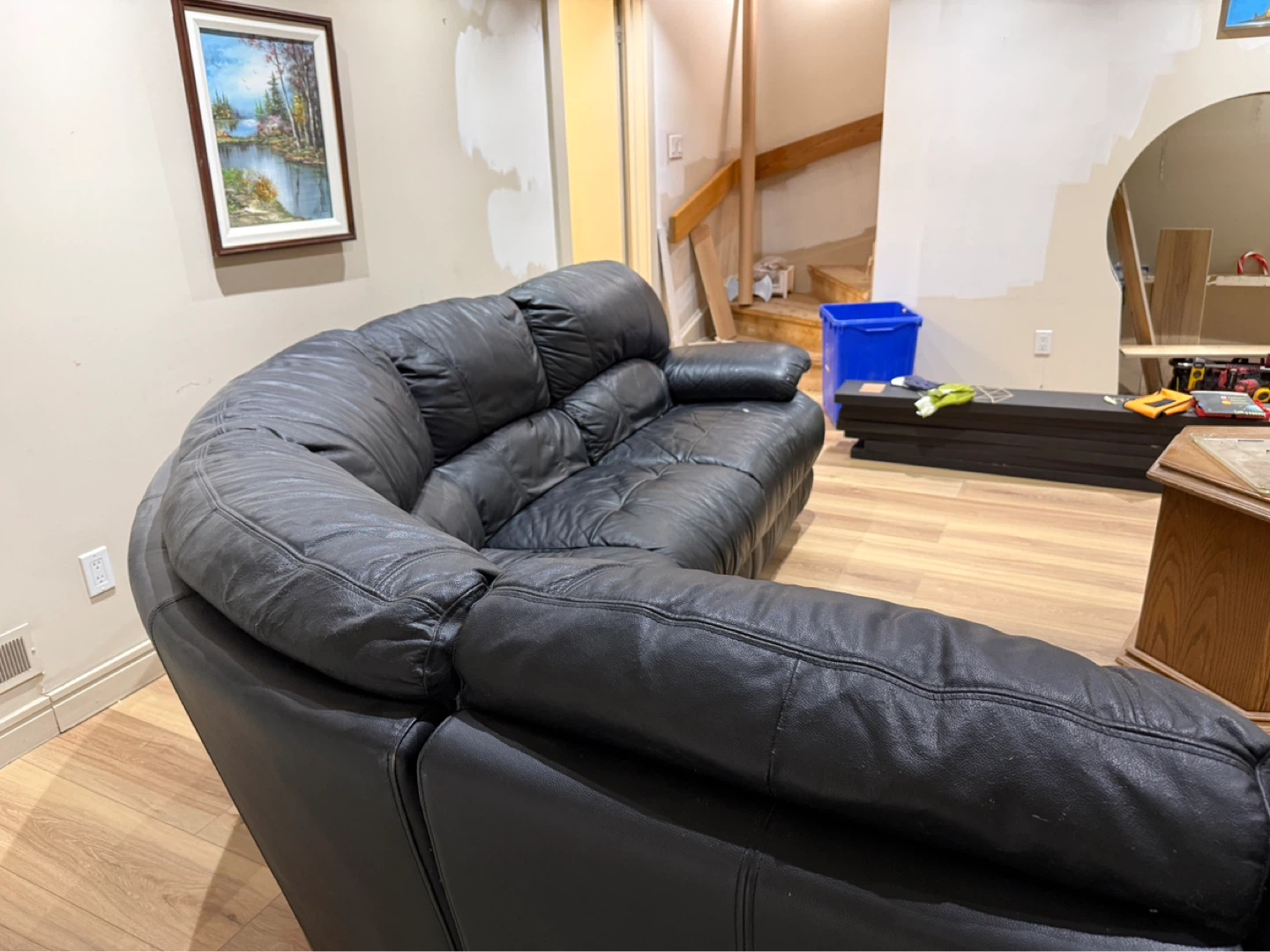 Black Leather Sectional Recliner Sofa