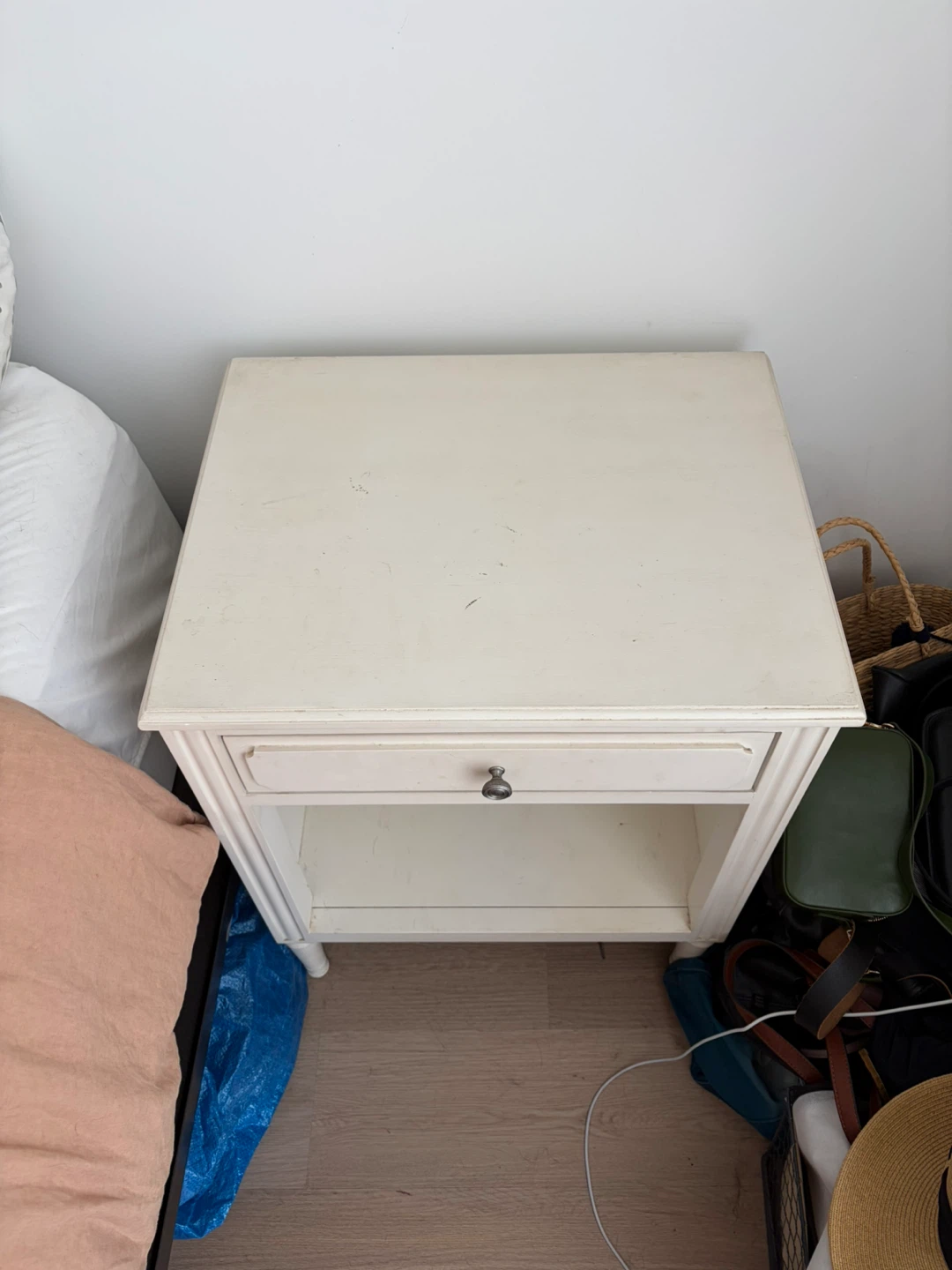 White Nightstand with Drawer - photo 2