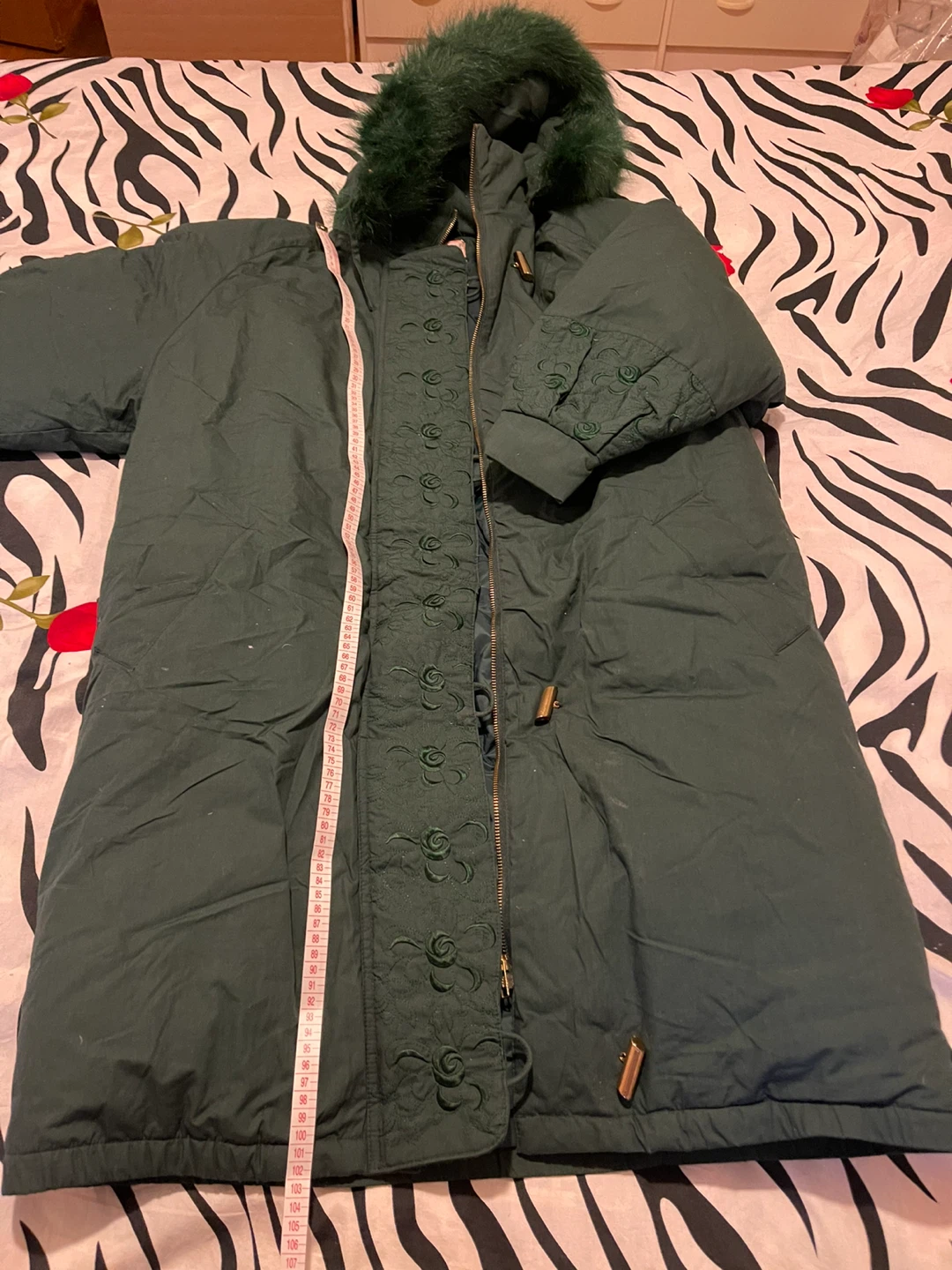 Women's Green Winter Coat with Fur Hood
