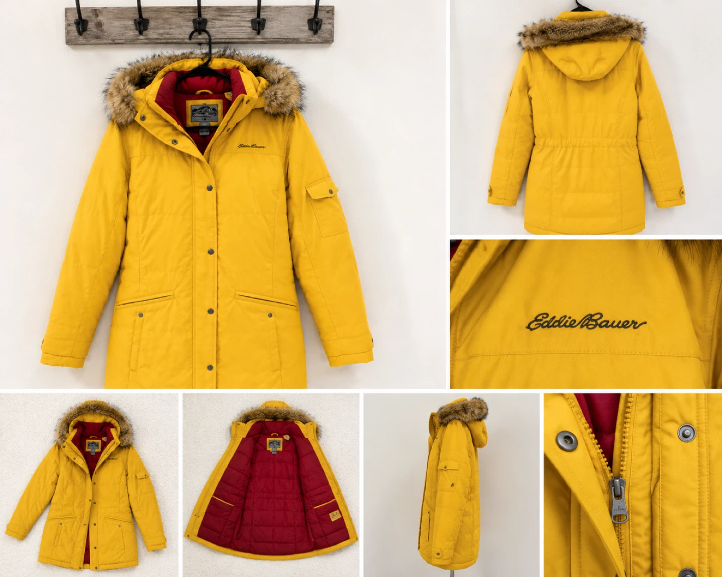 Eddie Bauer Yellow Parka with Fur Hood