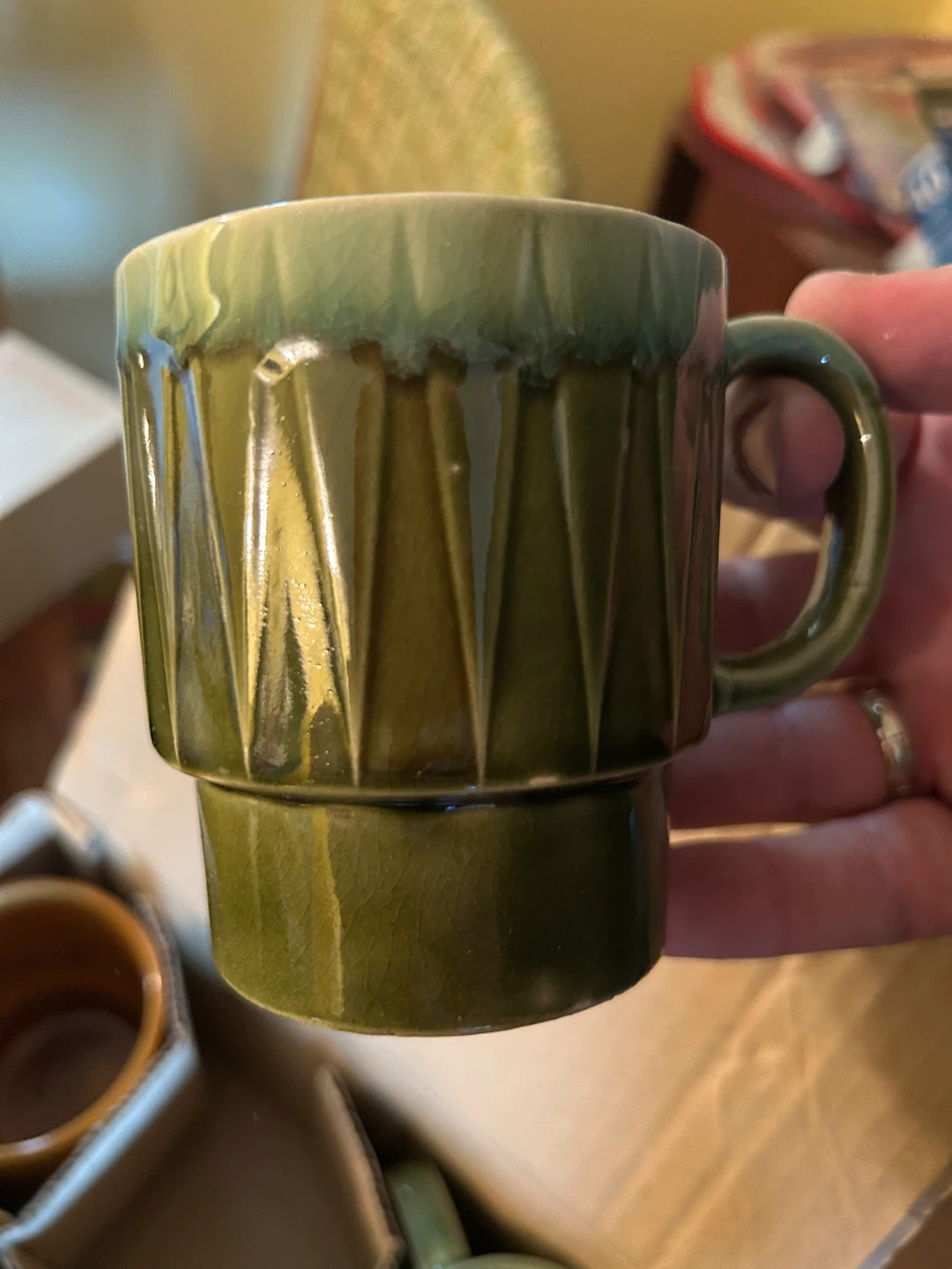 Set of 6 Ceramic Mugs - Green & Brown - photo 2