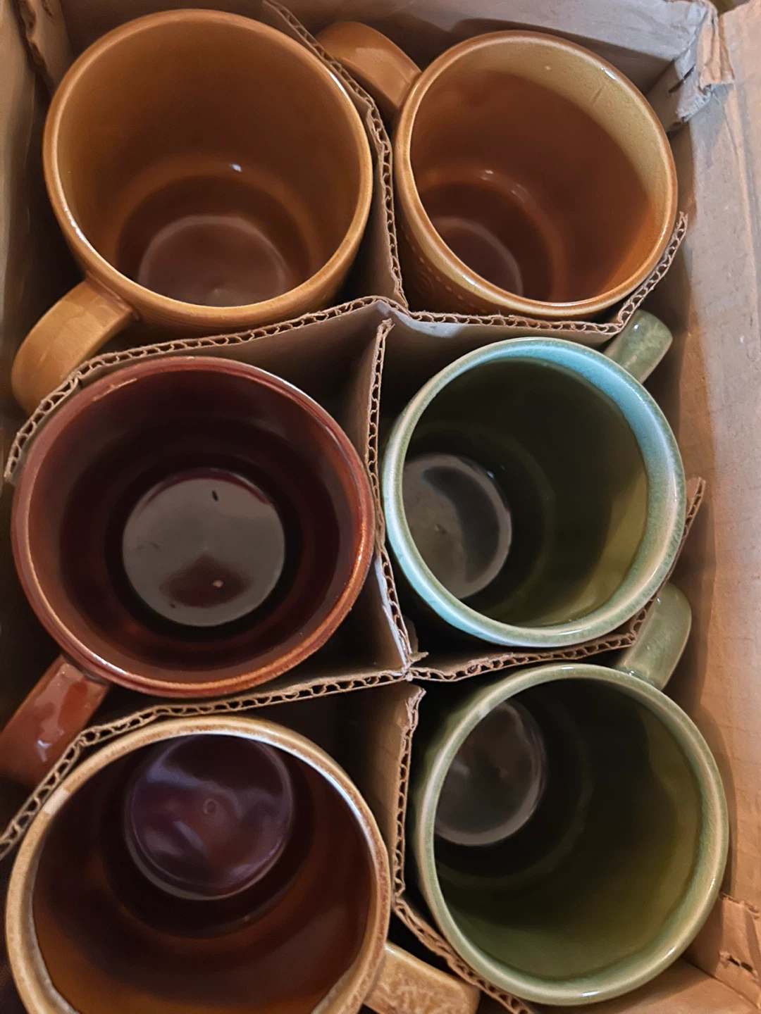 Set of 6 Ceramic Mugs - Green & Brown