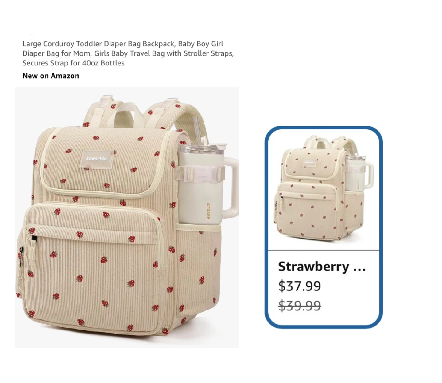 Brand new Large Corduroy Toddler Diaper Bag Backpack