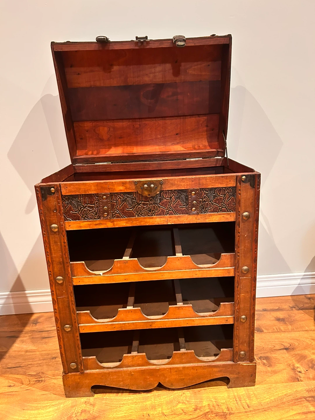 Vintage-Style Wooden Wine Rack Cabinet with Top Storage - photo 2
