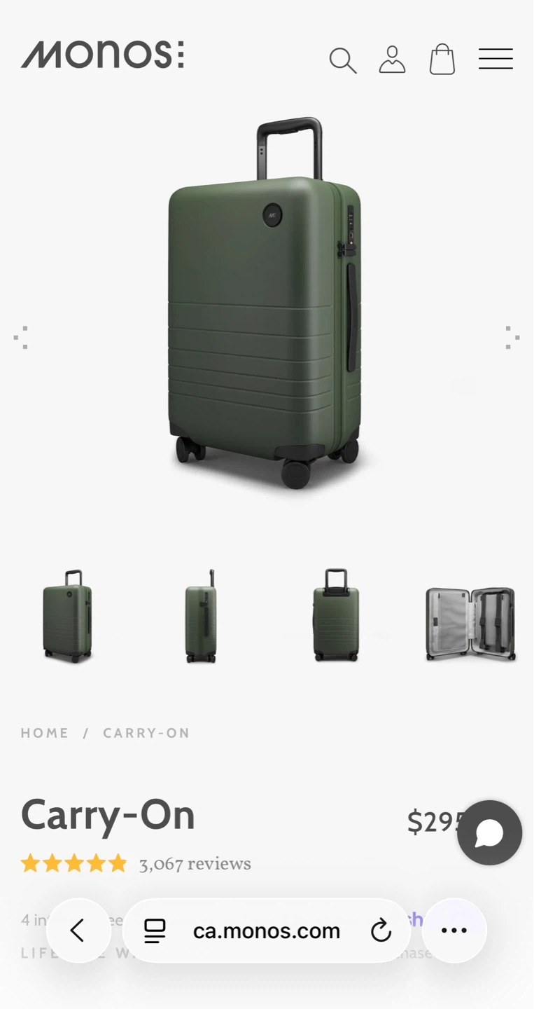 Monos Carry On Luggage - Olive Green - photo 2