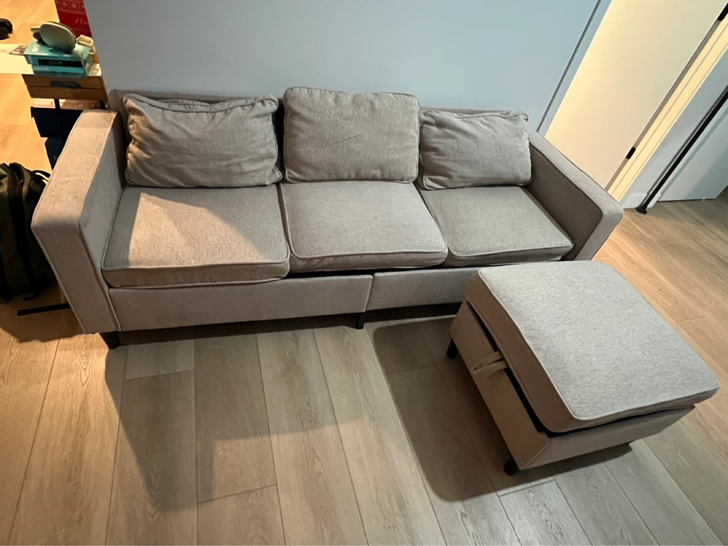 Gray 3-Seater Sofa with Ottoman - photo 2