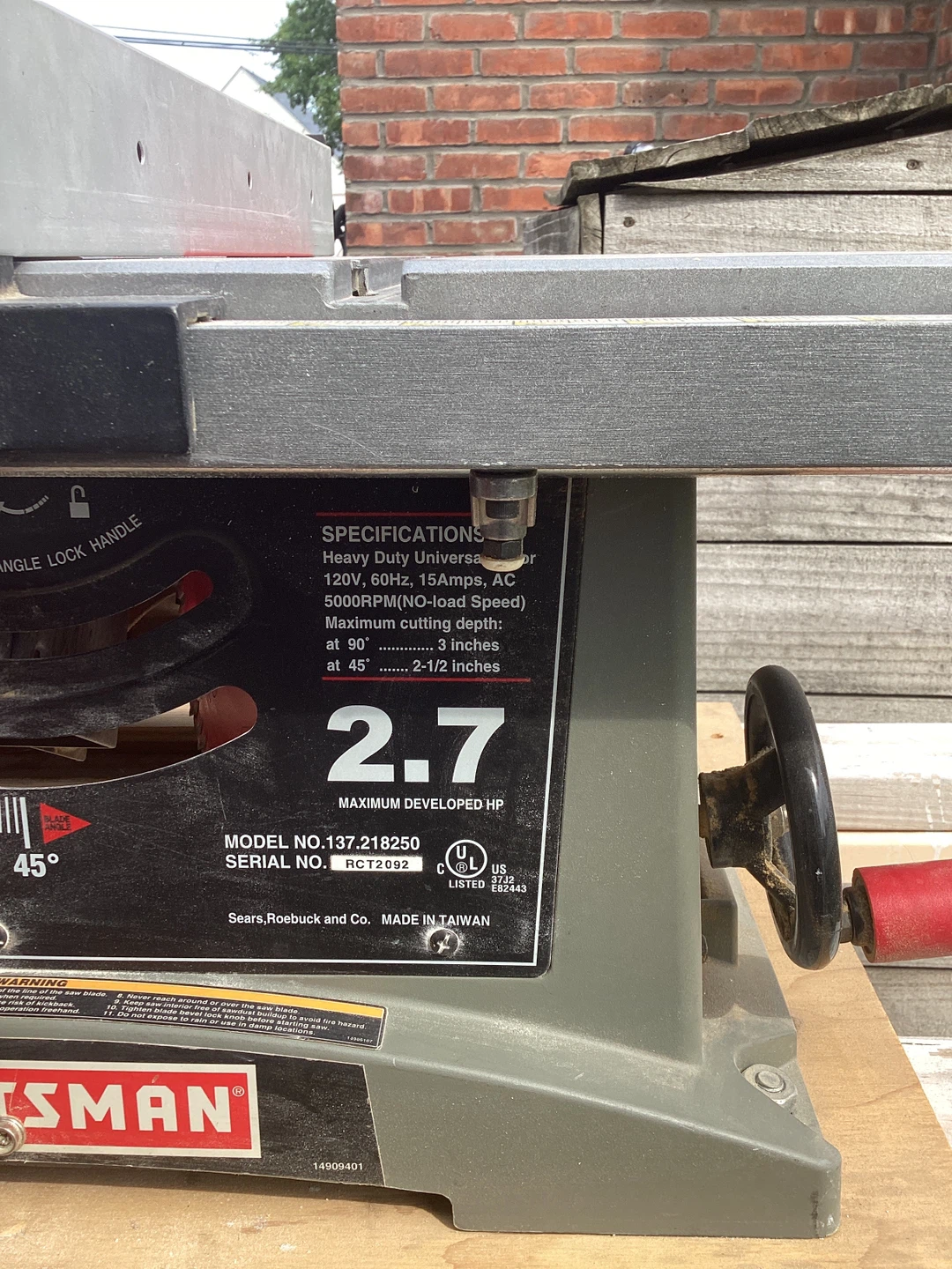 Craftsman 2.7 HP Table Saw - photo 3