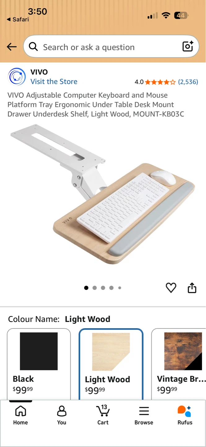 Keyboard and mouse slider tray for under desk mount.