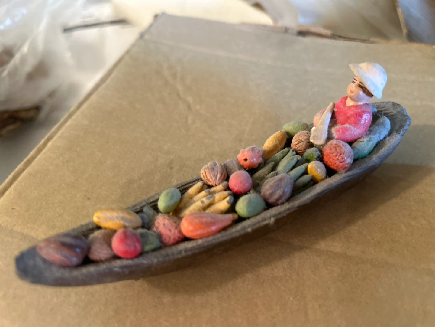 Miniature Boat with Fruits and Figure