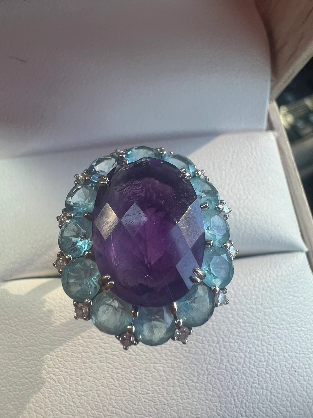 14 k Amethyst and Aquamarine Statement Ring