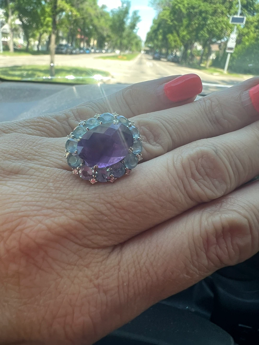 14 k Amethyst and Aquamarine Statement Ring - photo 5