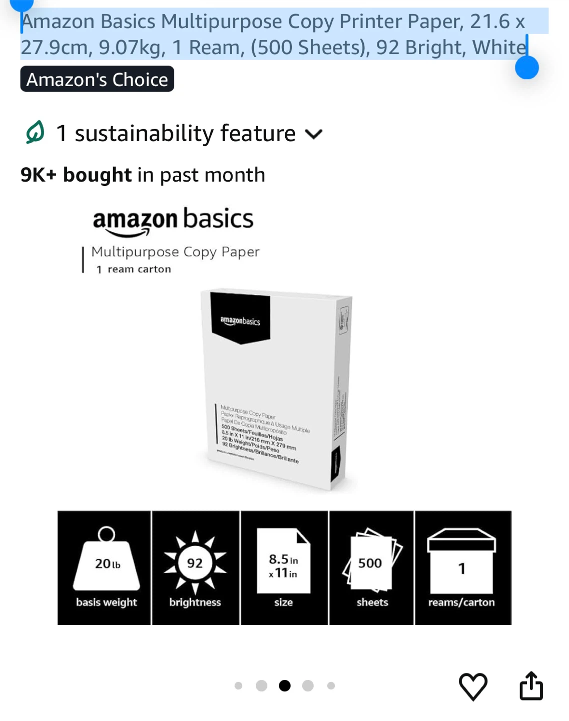 Amazon Copy Printer Paper, White