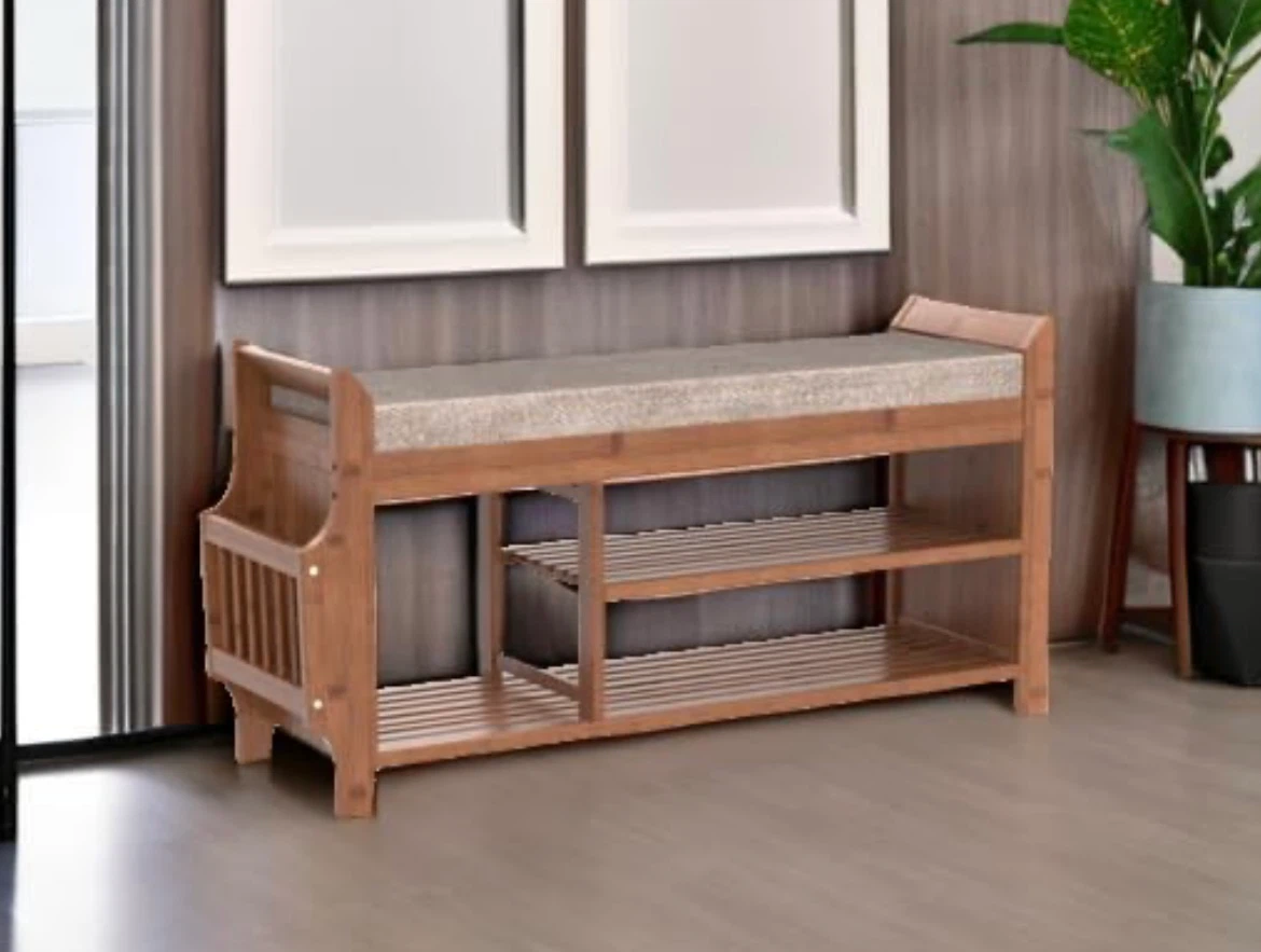Bamboo Shoe Bench with Storage - photo 2
