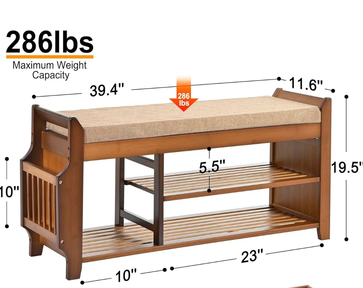 Bamboo Shoe Bench with Storage - photo 4