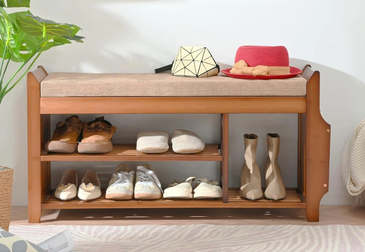 Bamboo Shoe Bench with Storage - photo 3