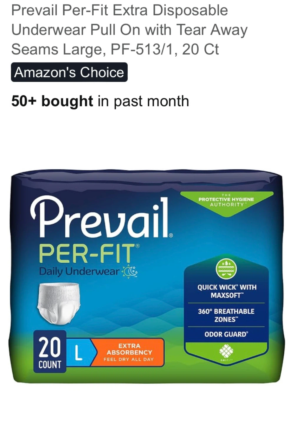 Prevail Per-Fit Extra Disposable Underwear Pull On Large, 20 Ct