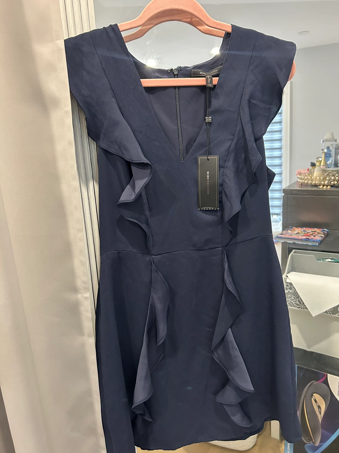 BCBGMAXAZRIA Navy Blue Ruffled Dress Size 8
