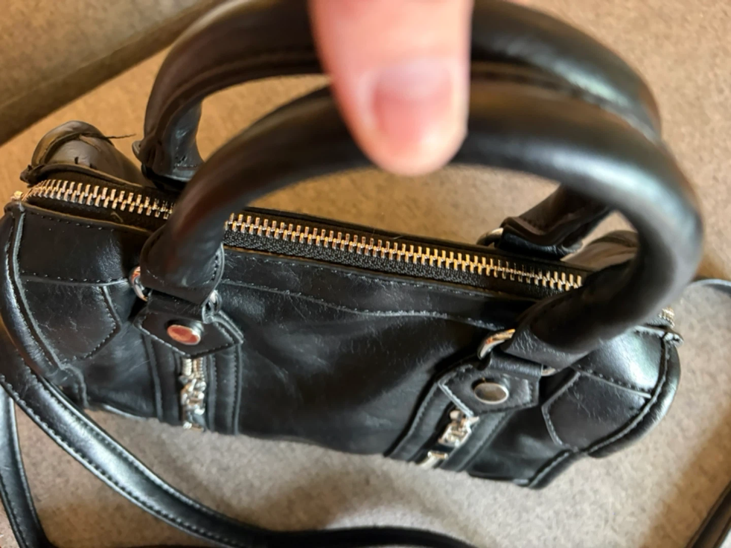 Black Faux Leather Mini Satchel Handbag - photo 3