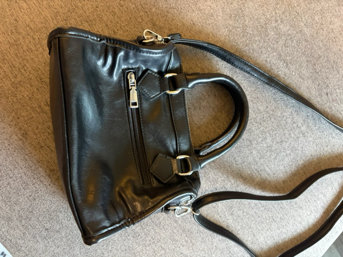 Black Faux Leather Mini Satchel Handbag - photo 2
