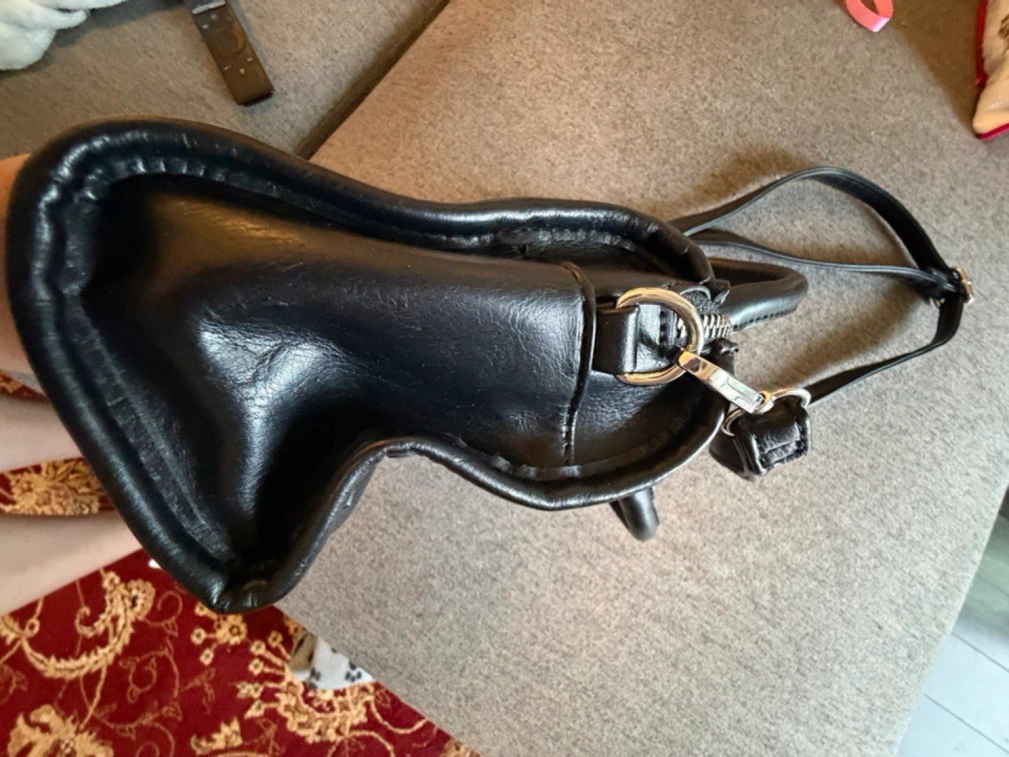 Black Faux Leather Mini Satchel Handbag - photo 5