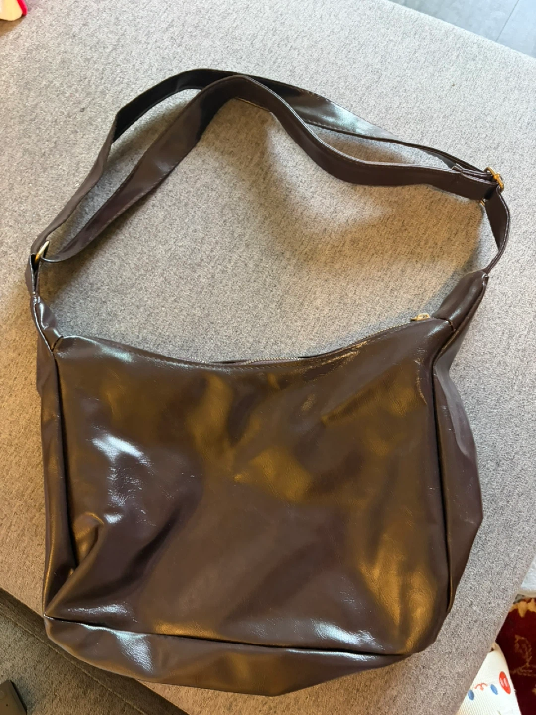 Brown Faux Leather Shoulder Bag
