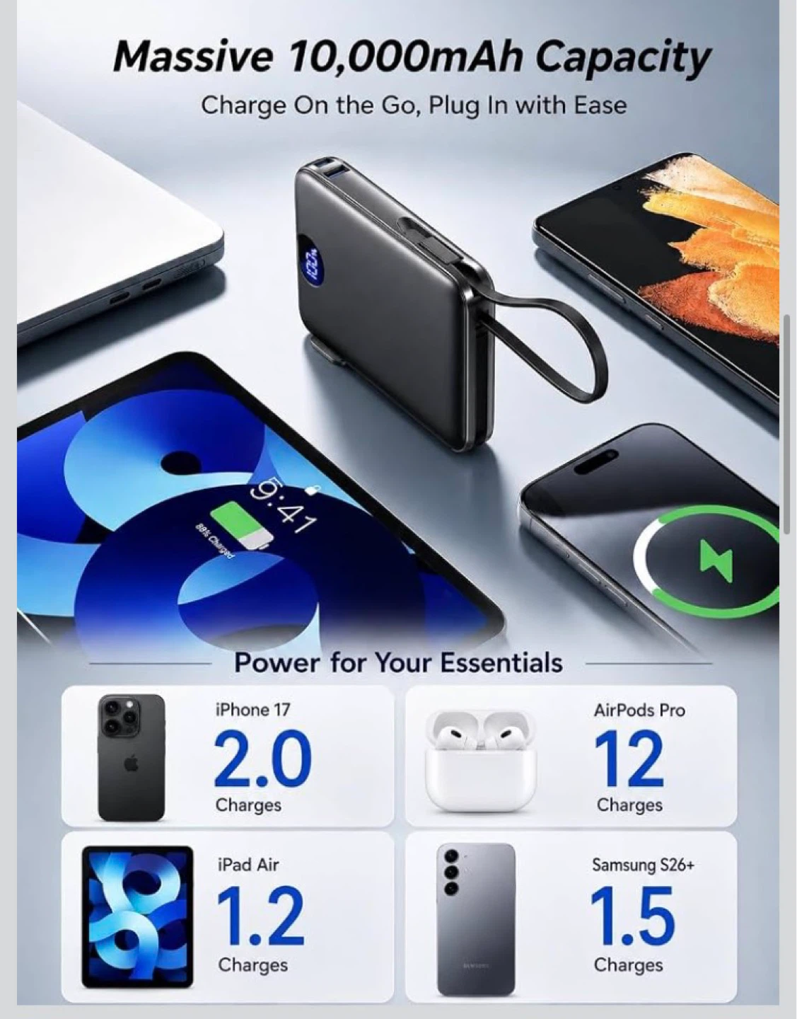 10000mAh Power Bank with Built-in AC Plug - photo 3