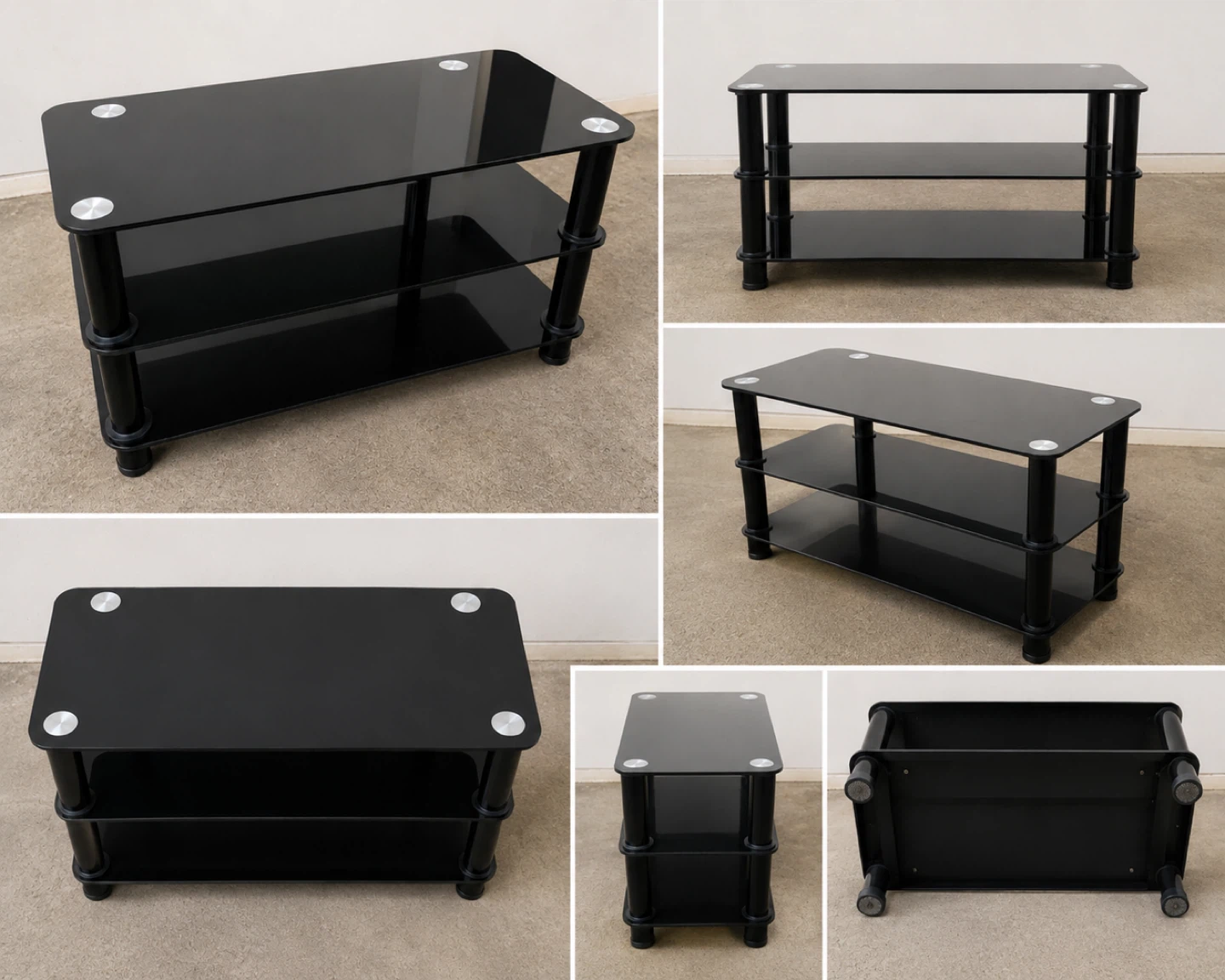 Black Glass 3-Tier TV Stand