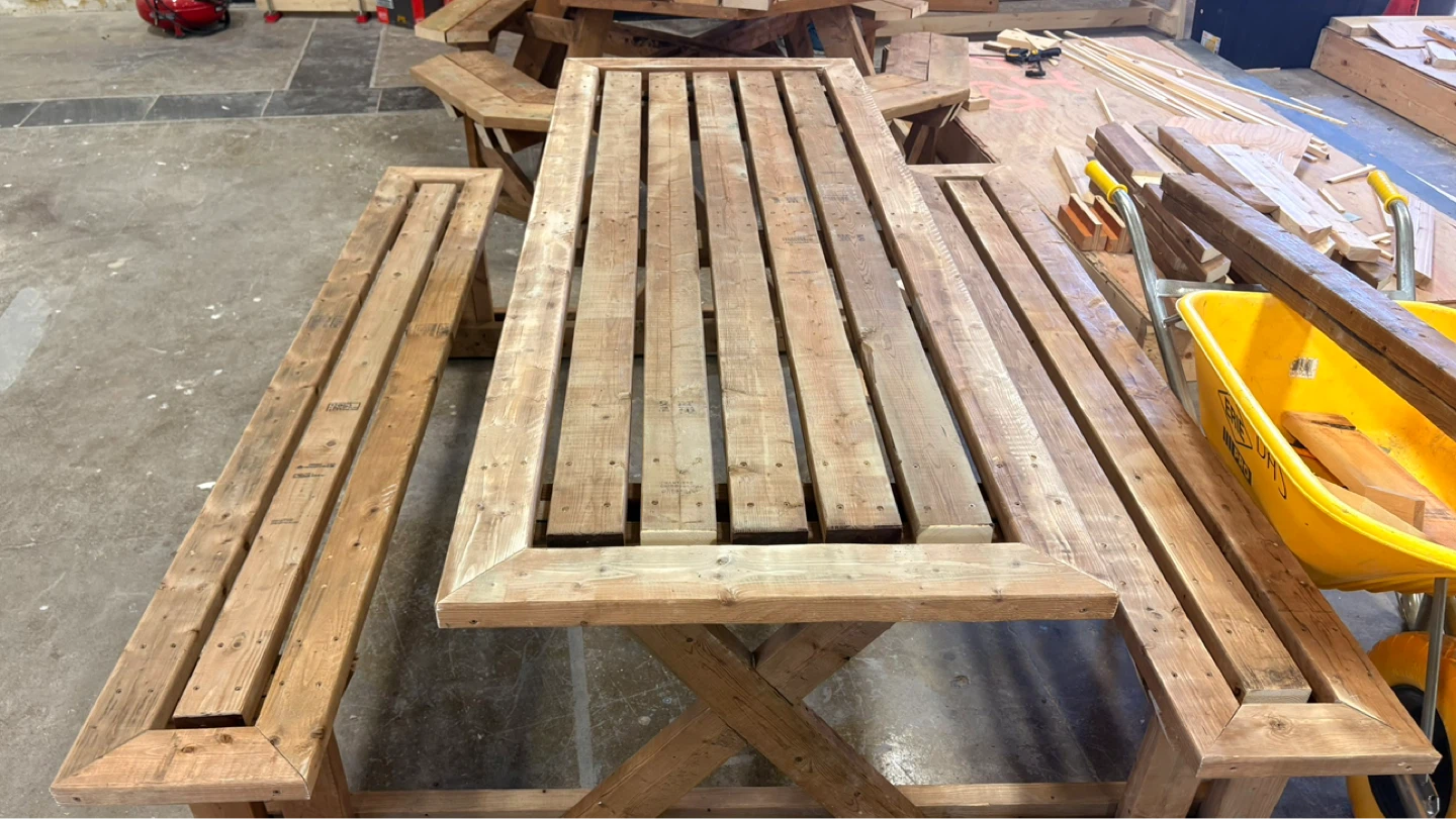 Rustic Wooden Picnic Table with Benches