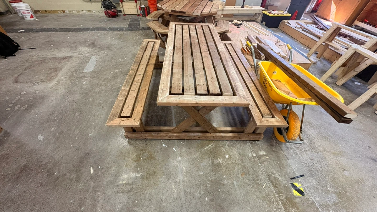 Rustic Wooden Picnic Table with Benches - photo 2