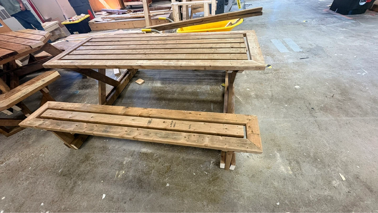 Rustic Wooden Picnic Table with Benches - photo 5