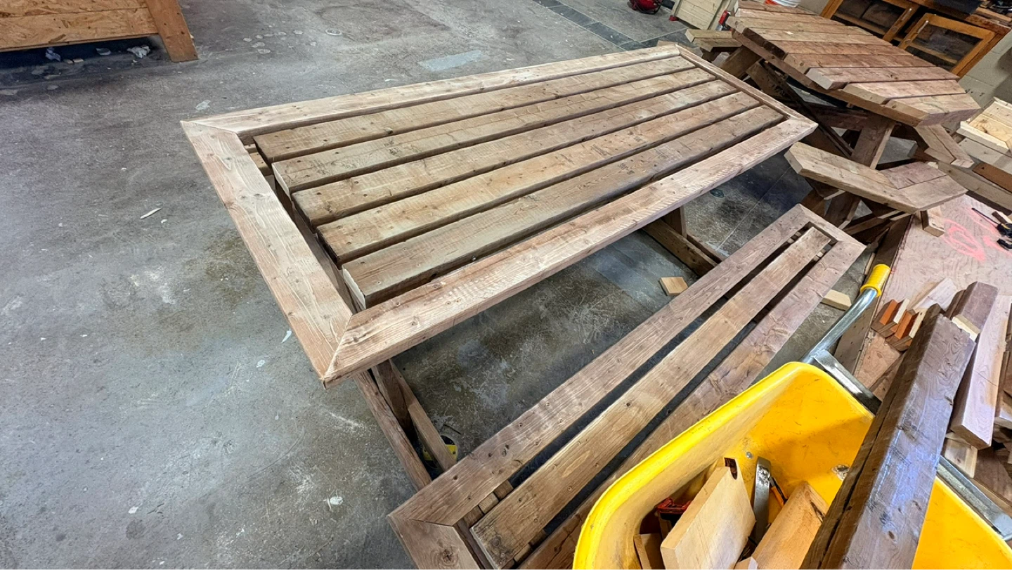Rustic Wooden Picnic Table with Benches - photo 3
