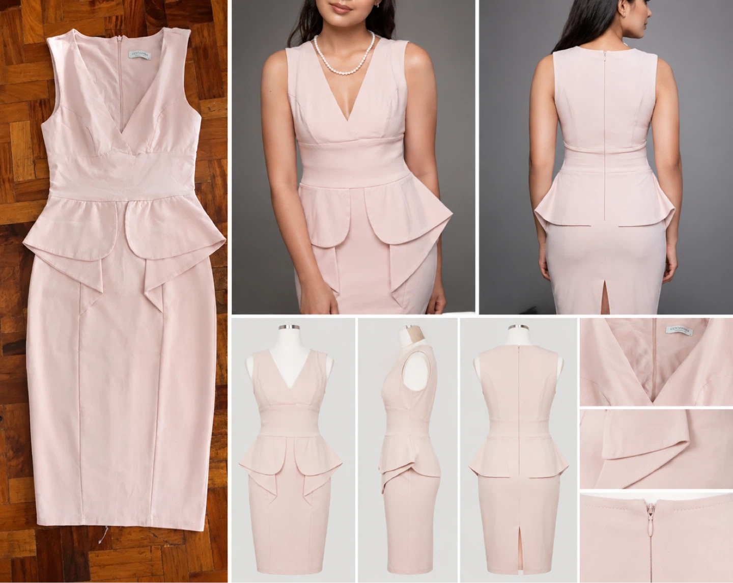 Goddiva Light Pink Peplum V-Neck Dress